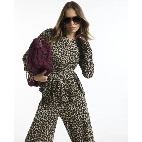 River Island Leopard Print Jacquard Peplum Cardigan