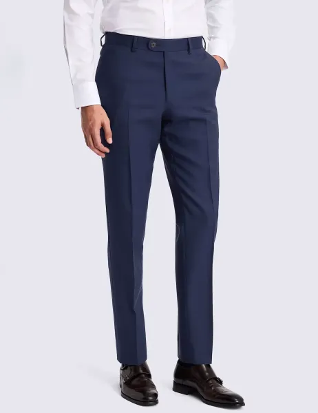 Moss Tailored Fit Italian Pure Wool Suit Trousers Bright Blue
