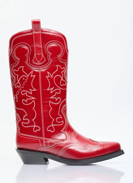 Mid Shaft Embroidered Western Boots