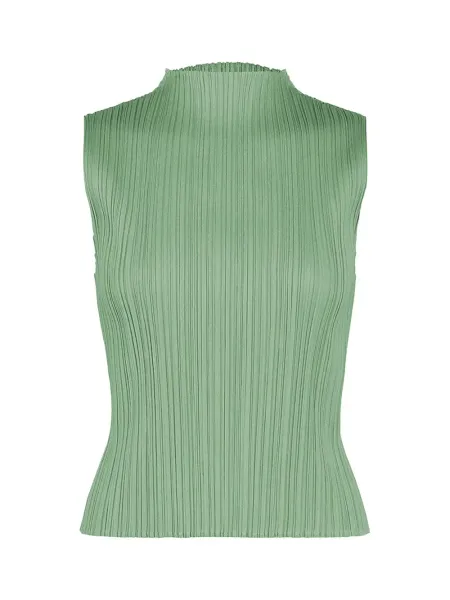 Pleats Please August Colors High-Neck Top Greyish Green