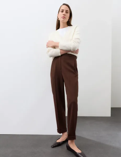 Autograph Wool Blend Tapered Leg Trousers Mahogany
