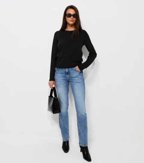 Women's Black Knitted Round Neck Jumper