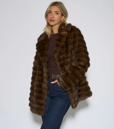 Gini London Women's Dark Brown Striped Faux Fur Jacket