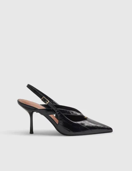 River Island Faux Leather Buckle Slingback Court Shoes Black