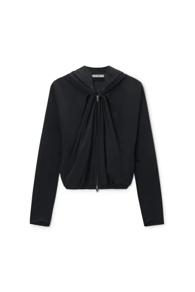 PLEATED NECKLINE HOODIE