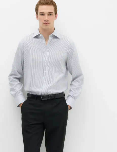 Marks & Spencer Regular Fit Ultimate Non Iron Cotton Striped Shirt White/Navy