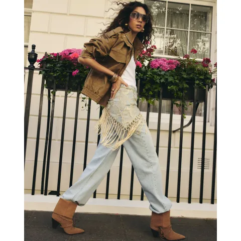River Island Floral Jacquard Gold Fringe Hip Scarf