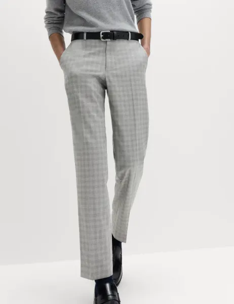 Marks & Spencer Tailored Fit Checked Trousers Silver Grey