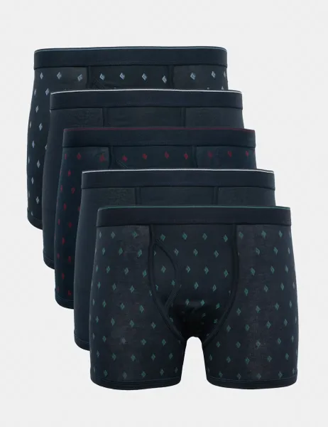 Marks & Spencer 5 Pack Cotton Stretch StayNew Diamond Trunks Navy Mix