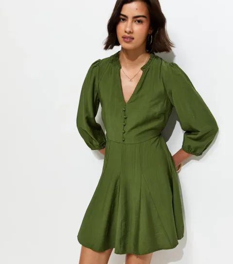 New Look Women's Khaki Godet Skirt Belted Mini Shirt Dress