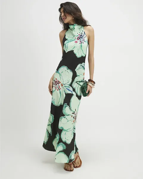 River Island Floral Print Halter Maxi Slip Dress