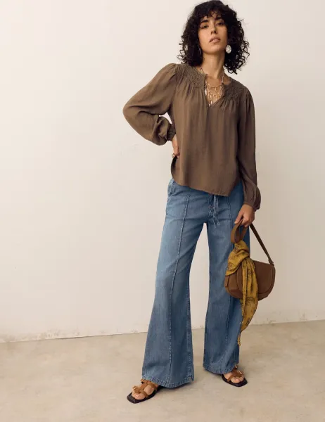 Per Una Denim Pintuck Wide Leg Jeans Medium Indigo