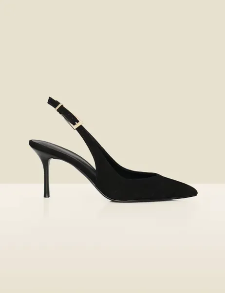 Suede Slingback Court Shoes Black