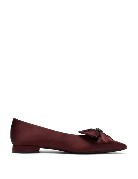 Clarks Satin Embellished Bow Flat Pointed Ballet Pumps Burgundy