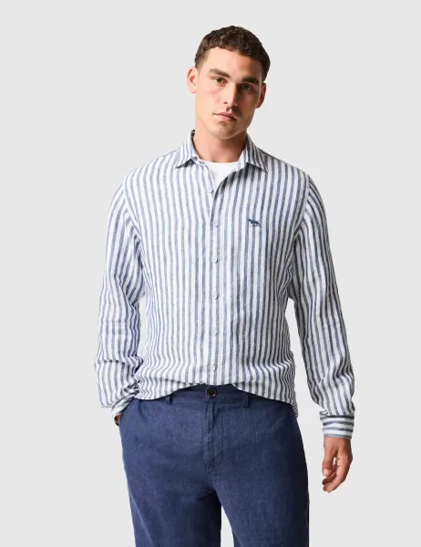 Rodd & Gunn Slim Fit Pure Linen Striped Shirt Navy