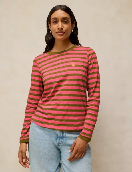 White Stuff Pure Cotton Striped T-Shirt Pink Mix