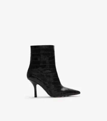 Crocodile-effect Leather Dame Ankle Boots​ in Black