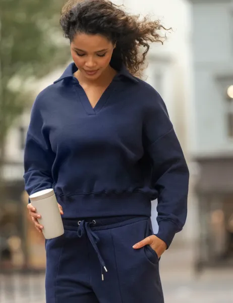 Pour Moi Cotton Rich Collared Relaxed Fit Sweatshirt Navy