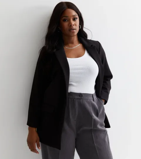 Women's Plus Size Black Oversized Blazer Curves