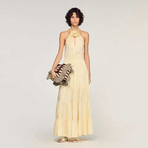 Linen maxi dress with flower detail