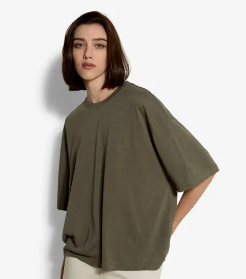 Women's Dark Khaki Oversized Crew Neck T-Shirt