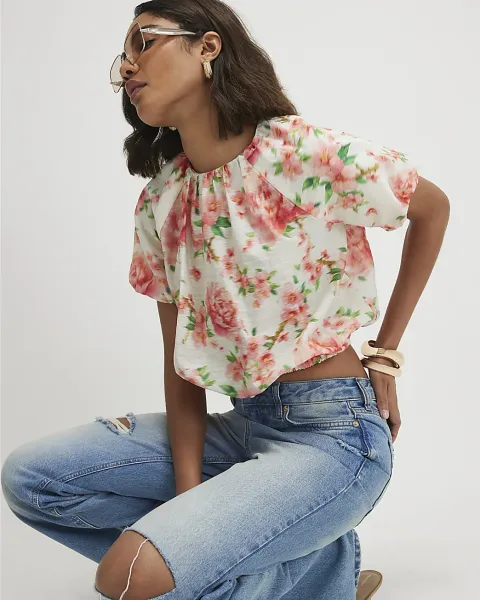 River Island Floral Puff Sleeve Top