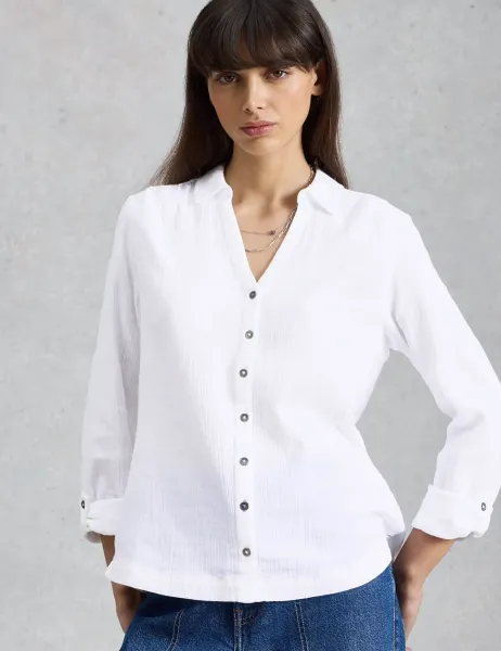 White Stuff Pure Cotton Double Cloth Shirt White