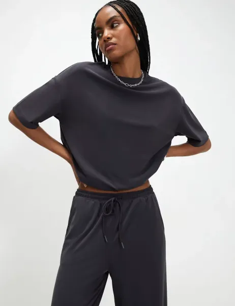 River Island Soft Touch Oversized T-Shirt Dark Grey