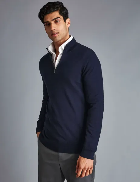 Charles Tyrwhitt Pure Merino Wool Half Zip Jumper Navy