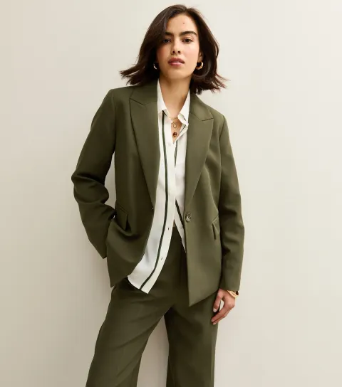 Women's Khaki Single Breasted Blazer Jacket