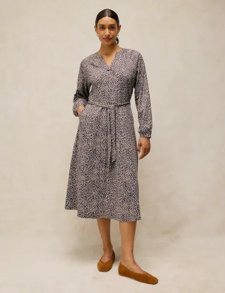 White Stuff Amara Pure Cotton Jersey Printed Midi Waisted Dress Pink Mix