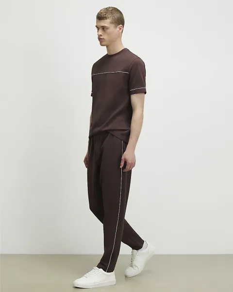 River Island Slim Fit Piped Textured Joggers