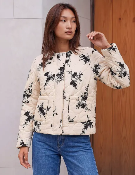 Roman Floral Flock Quilted Jacket Cream Mix