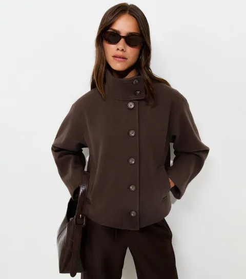 New Look Women's Petite Dark Brown Funnel Neck Jacket
