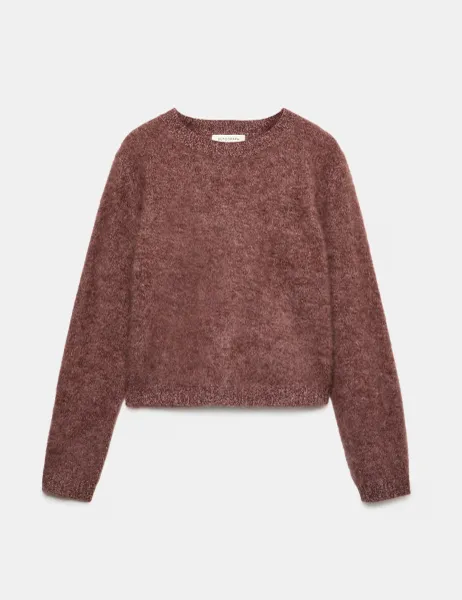 Autograph Pure Merino Wool Textured Crew Neck Relaxed Jumper Brown Mix