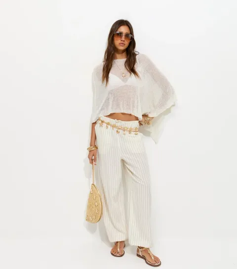 New Look Women's White Knitted Poncho