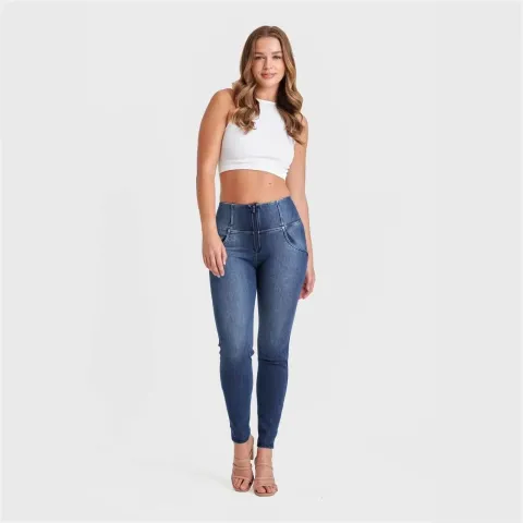 Freddy WRUP SNUG Jeans - High Waisted - Full Length - Dark Blue + Blue Stitching