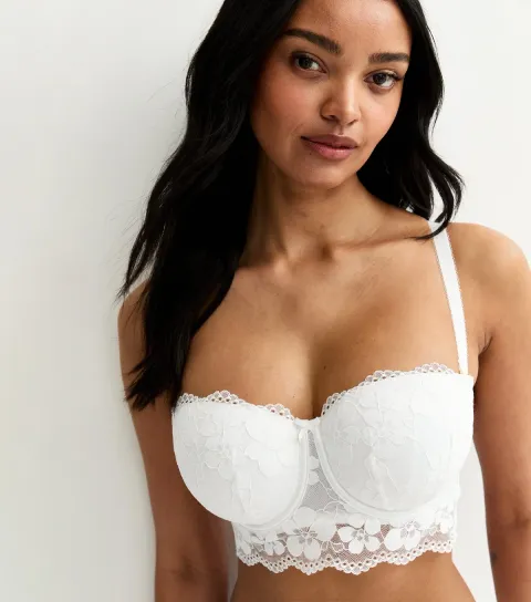 Women's White DD+ Lace Longline Multiway Bra