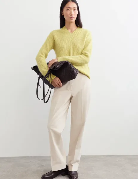 Jaeger Mohair and Wool Blend V-Neck Textured Jumper Light Green