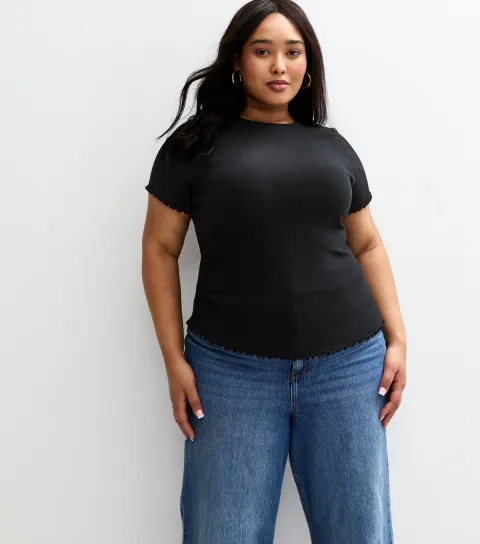 Women's Plus Size Black Ribbed Babylock T-Shirt Curves