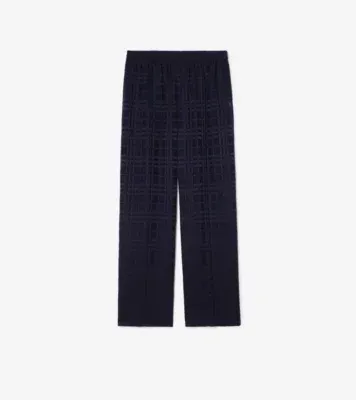 Check Silk Trousers in Dark ink blue
