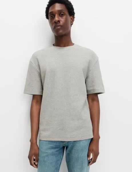 Marks & Spencer Relaxed Pure Cotton Waffle T-Shirt Grey Marl
