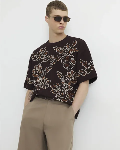 River Island Oversized Fit Roping Floral T-Shirt