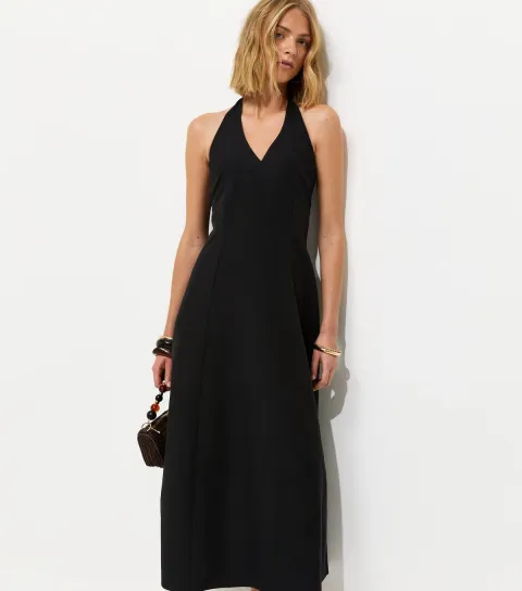 New Look Women's Black Halter Neck Cotton Rich Midi Dress