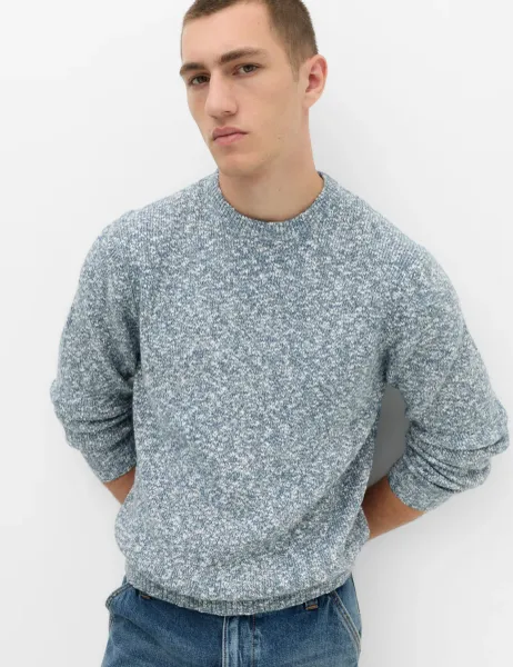 Marks & Spencer Regular Fit Cotton Blend Textured Jumper Blue Mix