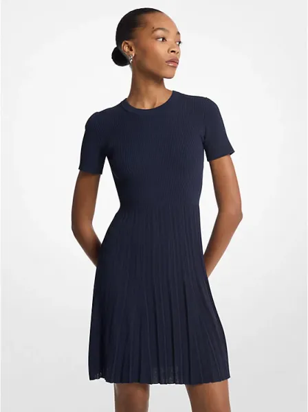 Michael Kors Ribbed Knit Short-Sleeve Dress