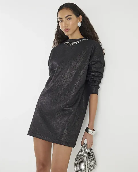 River Island Long Sleeve Necklace Trim Jumper Dress