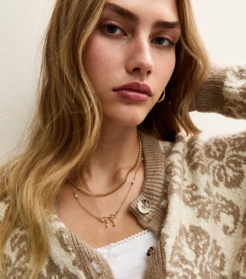 New Look Gold Tone Layered Bow Pendant Necklace