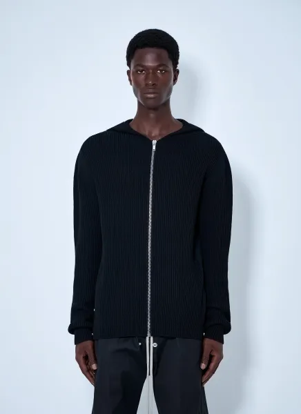 Ribbed Knit Zip Hoodie