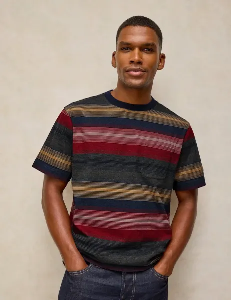 White Stuff Pure Cotton Crew Neck Striped T-Shirt Grey Mix